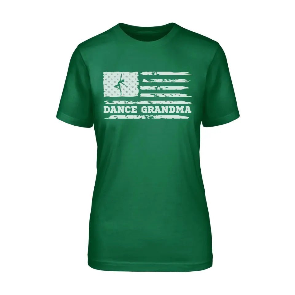 Dance Grandma Horizontal Flag on a Unisex T-Shirt with a White Graphic