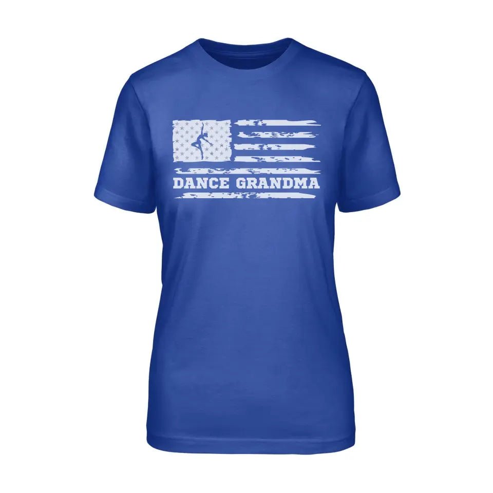 Dance Grandma Horizontal Flag on a Unisex T-Shirt with a White Graphic