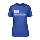 Dance Grandma Horizontal Flag on a Unisex T-Shirt with a White Graphic