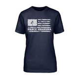 Dance Grandma Horizontal Flag on a Unisex T-Shirt with a White Graphic