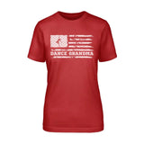 Dance Grandma Horizontal Flag on a Unisex T-Shirt with a White Graphic