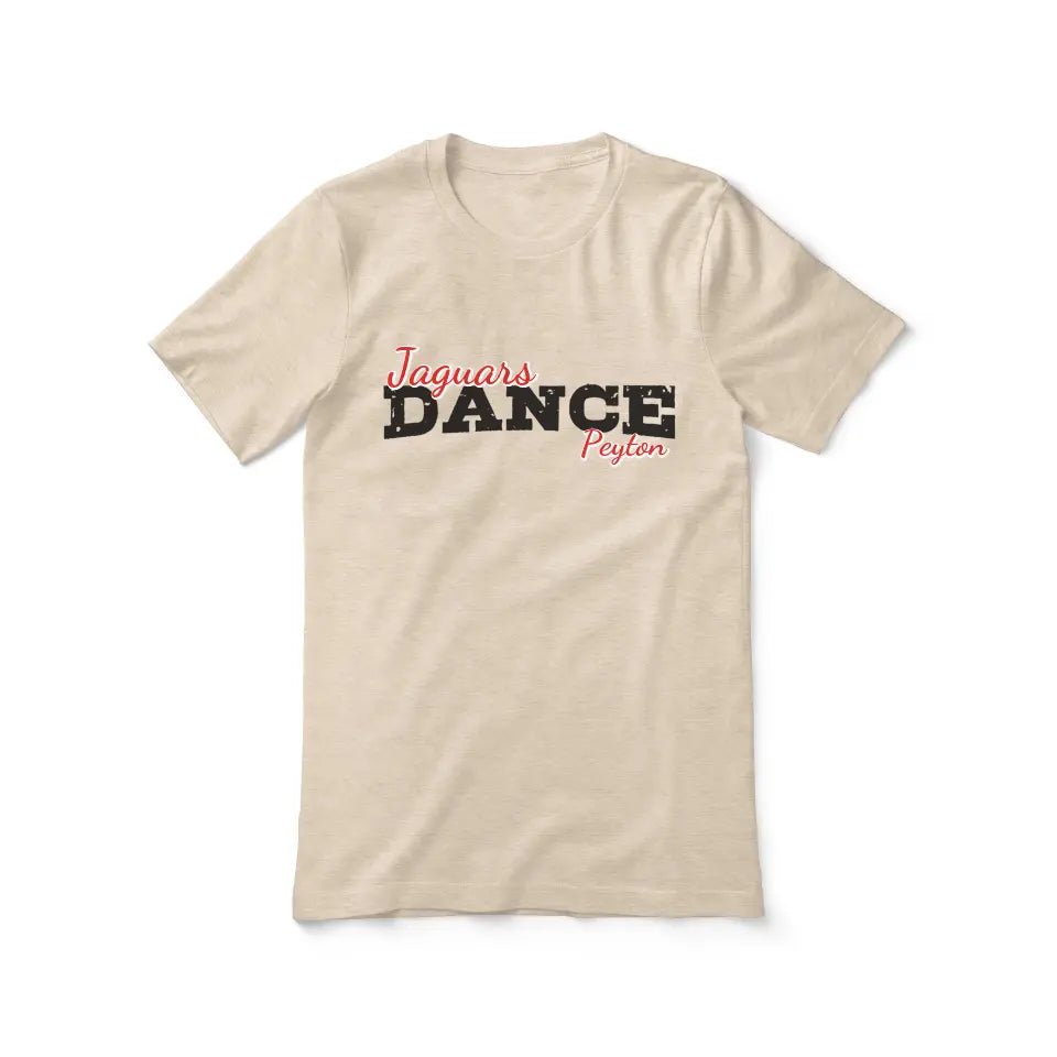 Custom Dance Mascot and Dancer Name on a Unisex T-Shirt with a Black Graphic