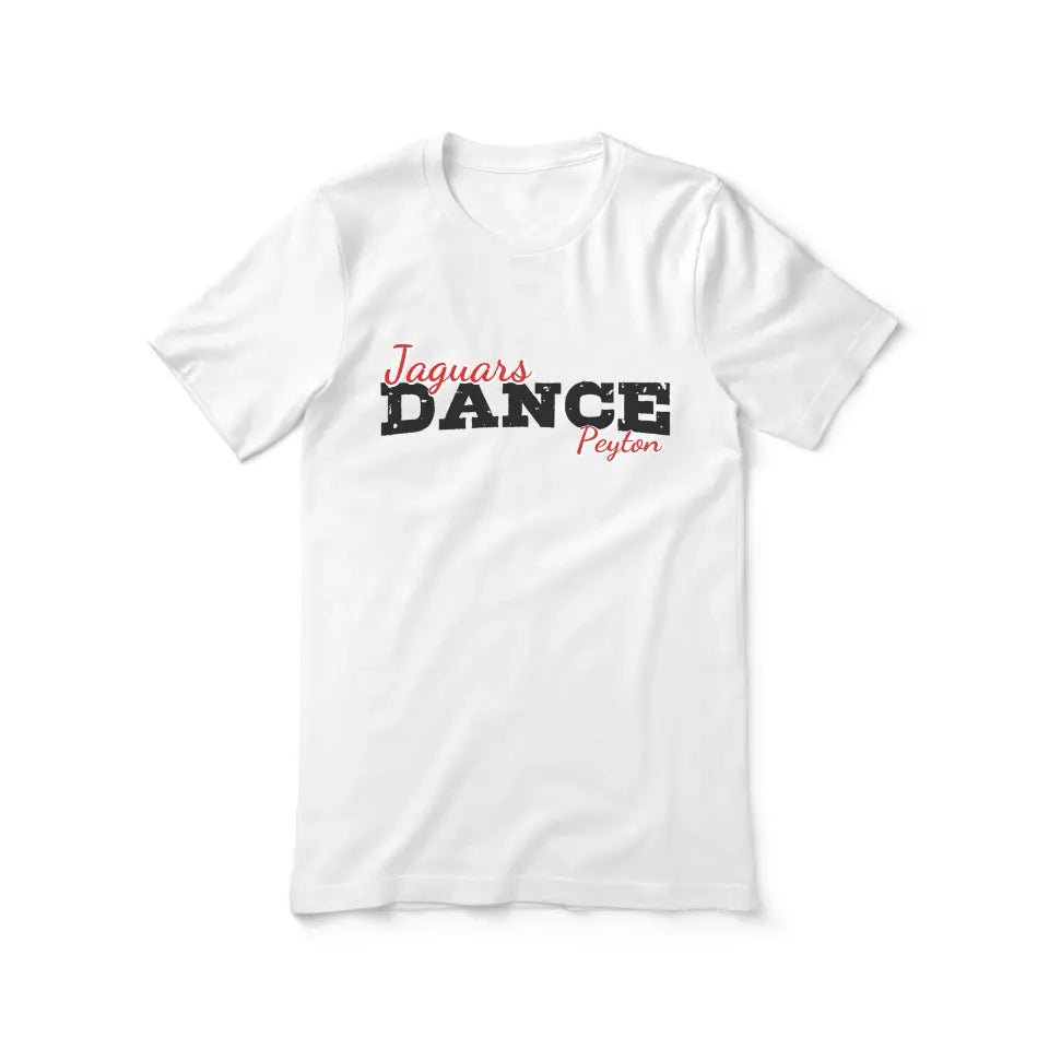 Custom Dance Mascot and Dancer Name on a Unisex T-Shirt with a Black Graphic