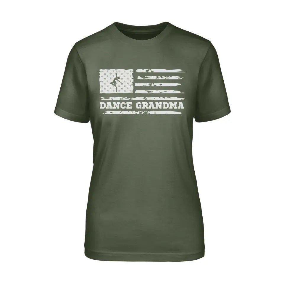 Dance Grandma Horizontal Flag on a Unisex T-Shirt with a White Graphic