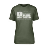 Dance Grandma Horizontal Flag on a Unisex T-Shirt with a White Graphic