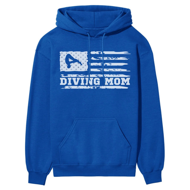 Diving Mom Horizontal Flag on a Hoodie with a White Graphic