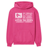 Diving Grandma Horizontal Flag on a Hoodie with a White Graphic