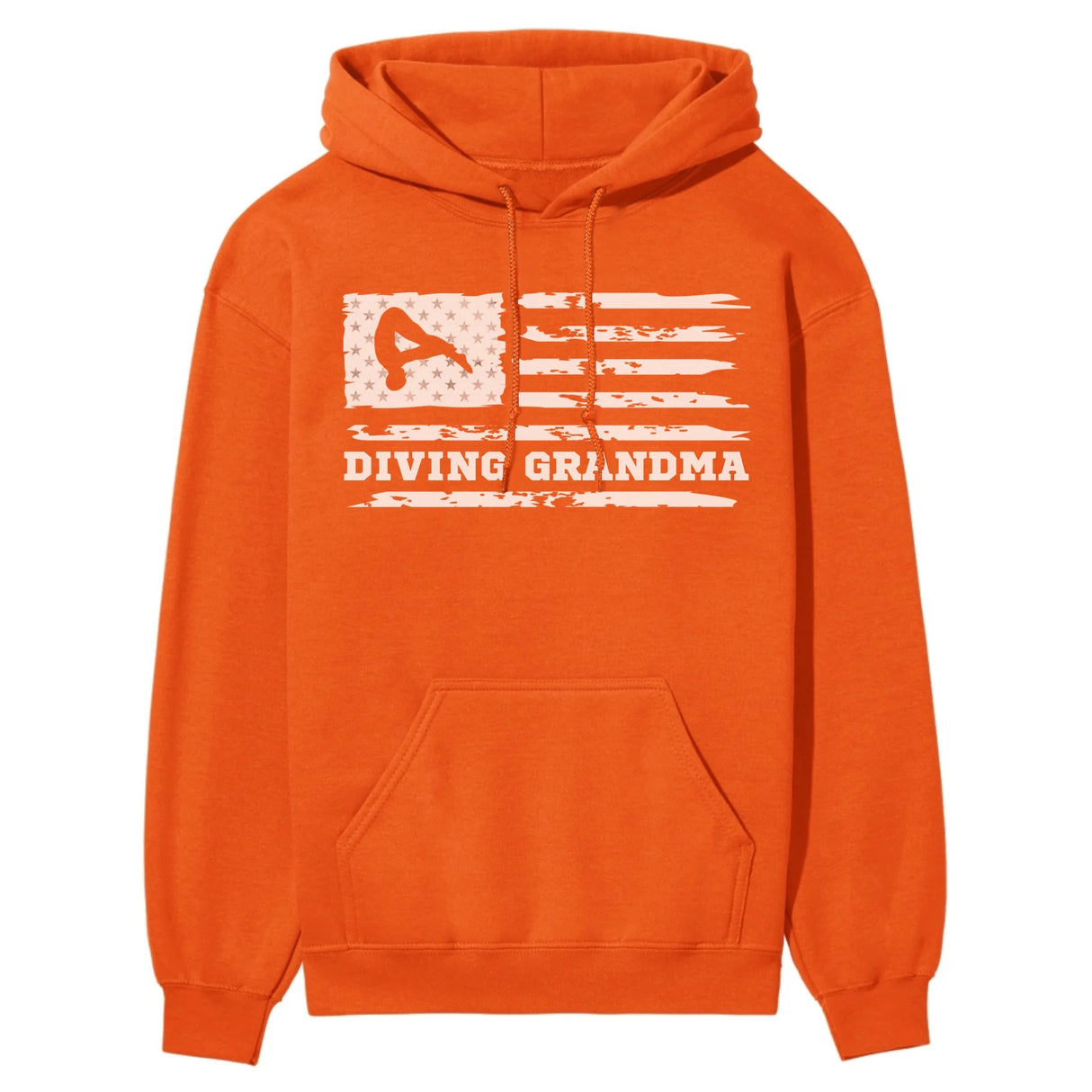 Diving Grandma Horizontal Flag on a Hoodie with a White Graphic