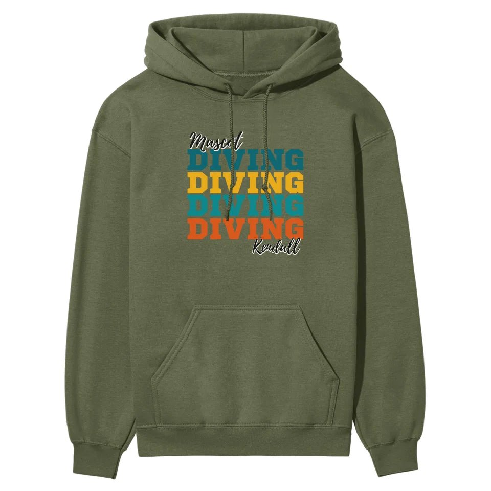 Personalized Diving Diving Diving on a Hoodie With Mascot and Diver Name on a Hoodie