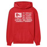 Diving Grandma Horizontal Flag on a Hoodie with a White Graphic