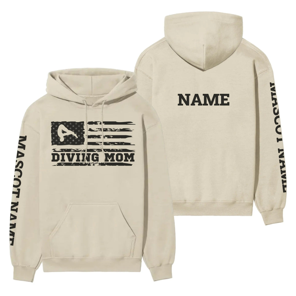 Diving Mom Horizontal Flag With Diver Name on a Hoodie with a Black Graphic