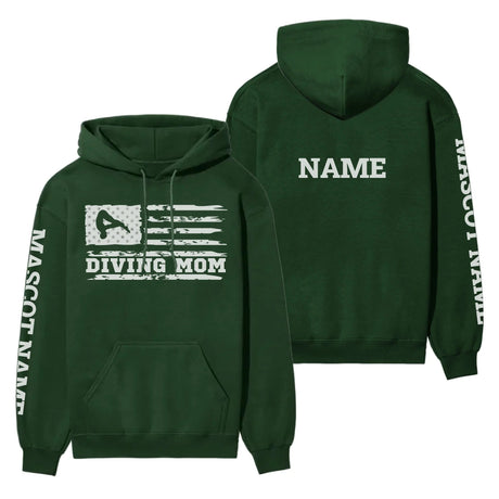 Diving Mom Horizontal Flag With Diver Name on a Hoodie with a White Graphic