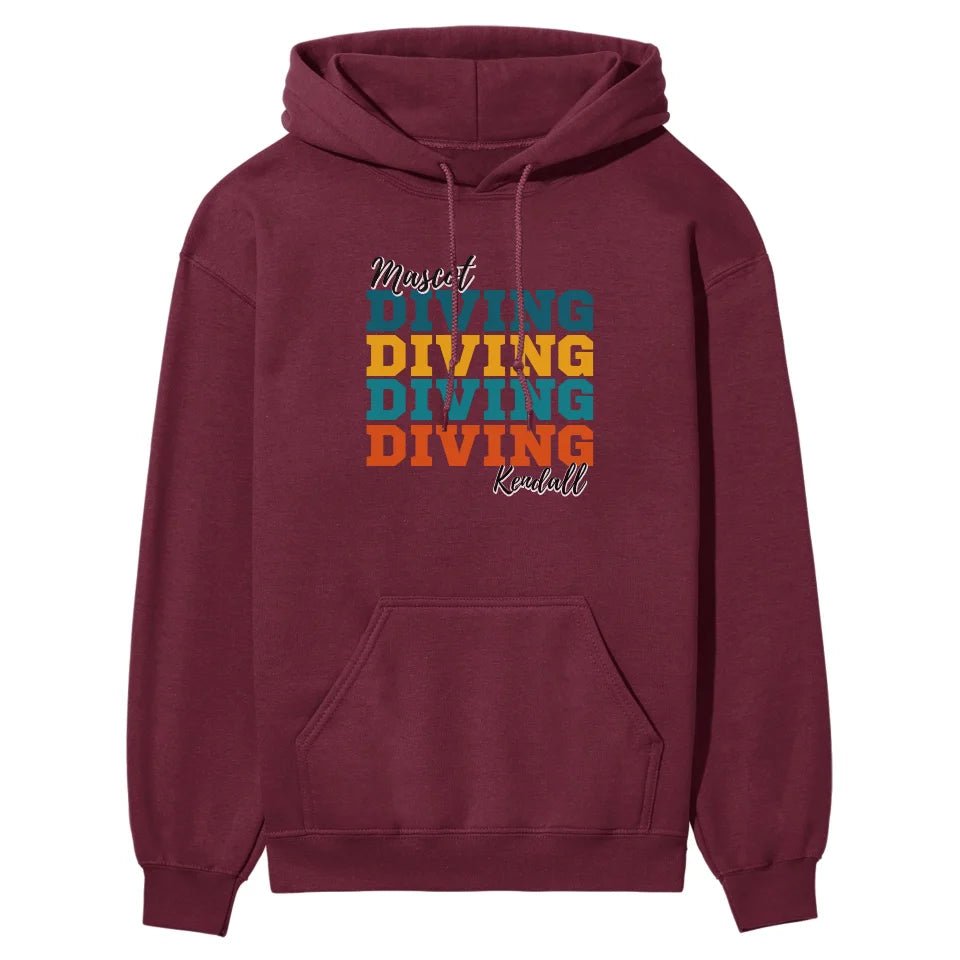 Personalized Diving Diving Diving on a Hoodie With Mascot and Diver Name on a Hoodie