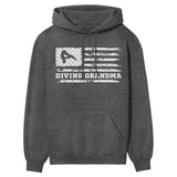 Diving Grandma Horizontal Flag on a Hoodie with a White Graphic