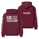 Diving Mom Horizontal Flag With Diver Name on a Hoodie with a White Graphic