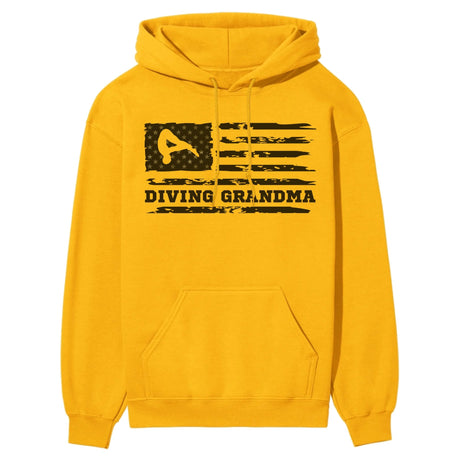 Diving Grandma Horizontal Flag on a Hoodie with a Black Graphic