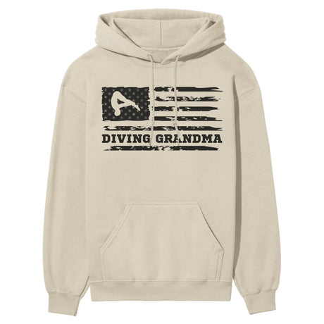 Diving Grandma Horizontal Flag on a Hoodie with a Black Graphic