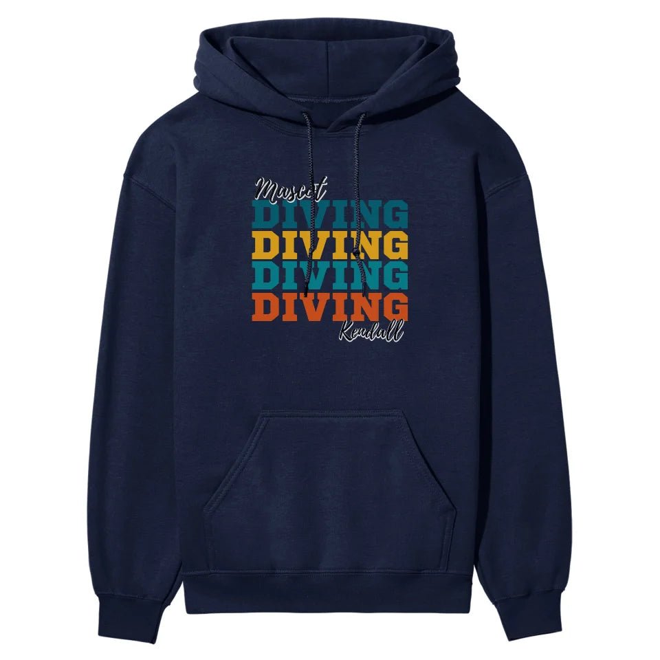 Personalized Diving Diving Diving on a Hoodie With Mascot and Diver Name on a Hoodie