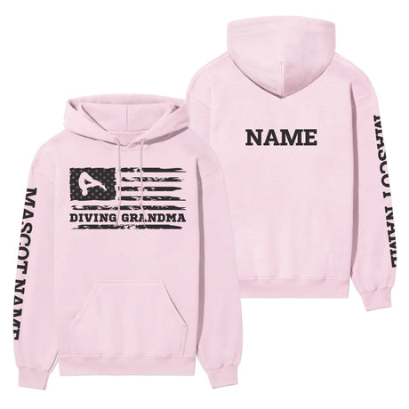 Diving Grandma Horizontal Flag With Diver Name on a Hoodie with a Black Graphic