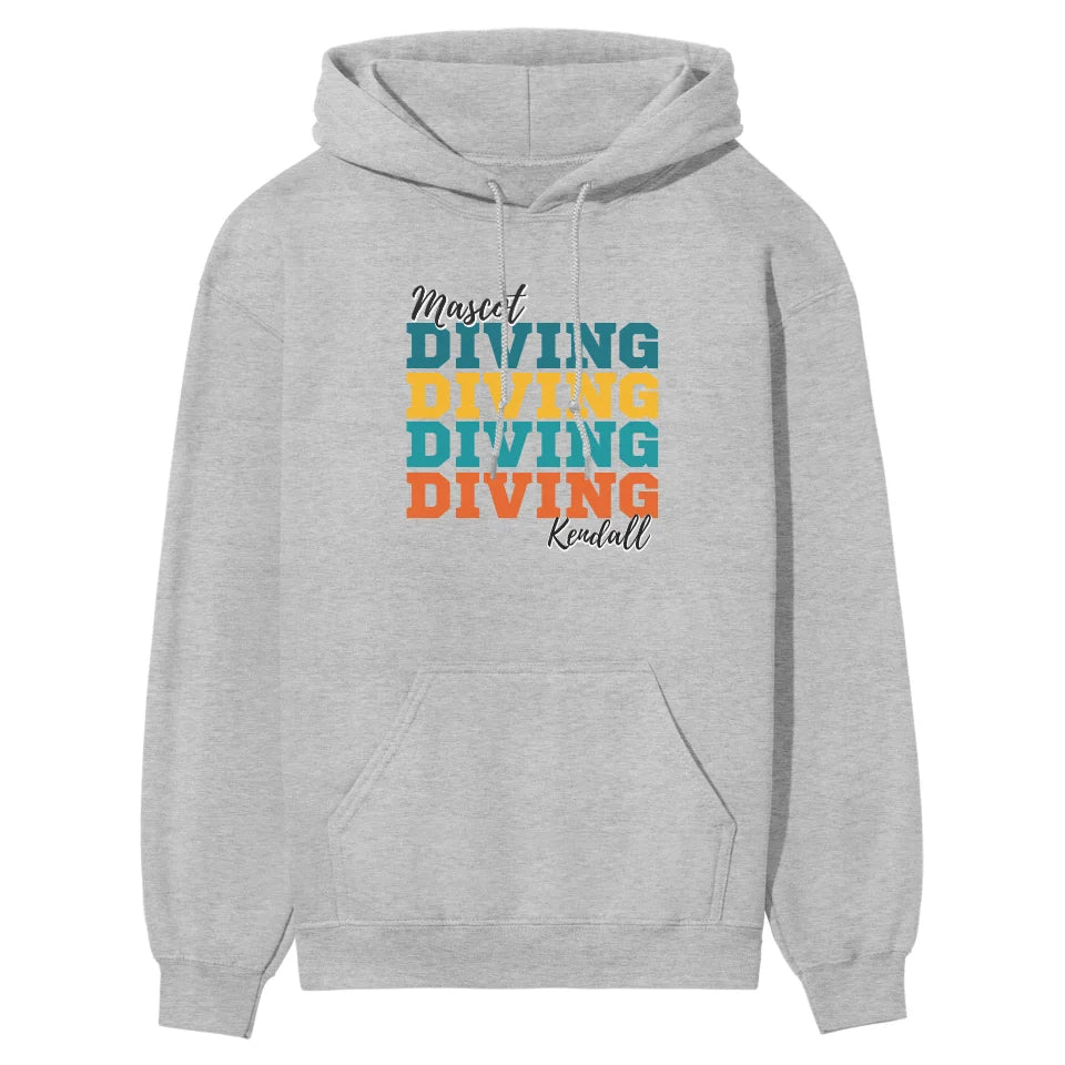 Personalized Diving Diving Diving on a Hoodie With Mascot and Diver Name on a Hoodie