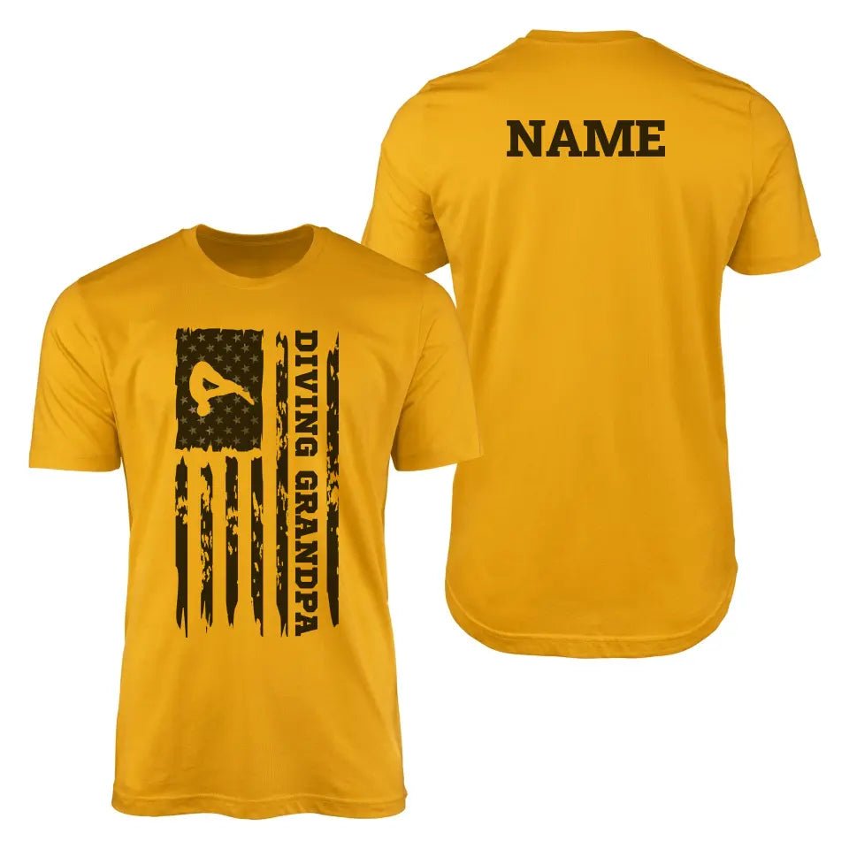 Diving Grandpa Vertical Flag With Diver Name on a Men's T-Shirt with a Black Graphic