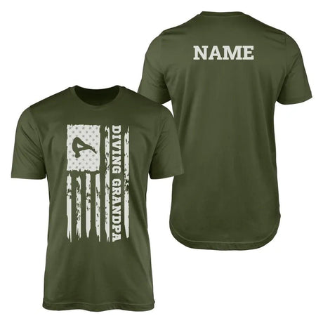Diving Grandpa Vertical Flag With Diver Name on a Men's T-Shirt with a White Graphic