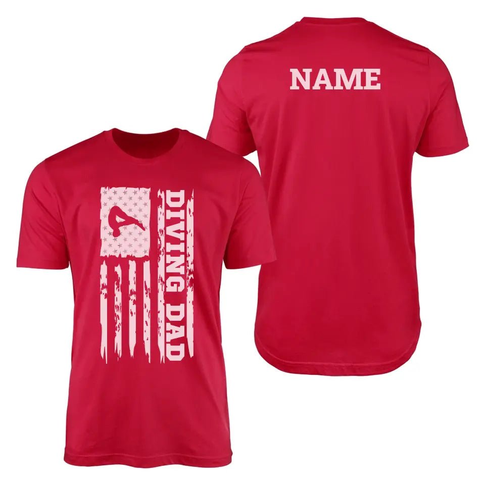 Diving Dad Vertical Flag With Diver Name on a Men's T-Shirt with a White Graphic