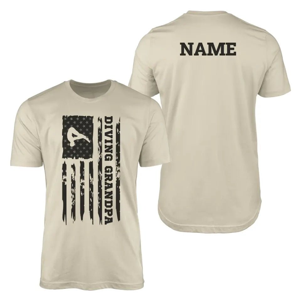 Diving Grandpa Vertical Flag With Diver Name on a Men's T-Shirt with a Black Graphic