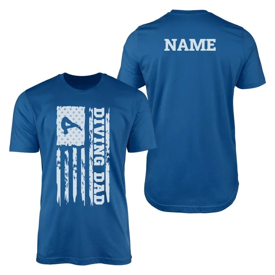 Diving Dad Vertical Flag With Diver Name on a Men's T-Shirt with a White Graphic