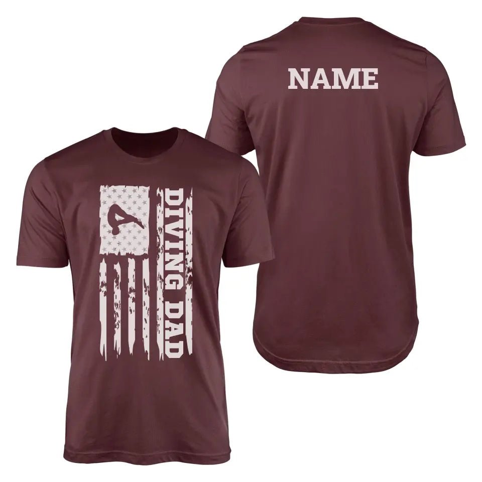 Diving Dad Vertical Flag With Diver Name on a Men's T-Shirt with a White Graphic