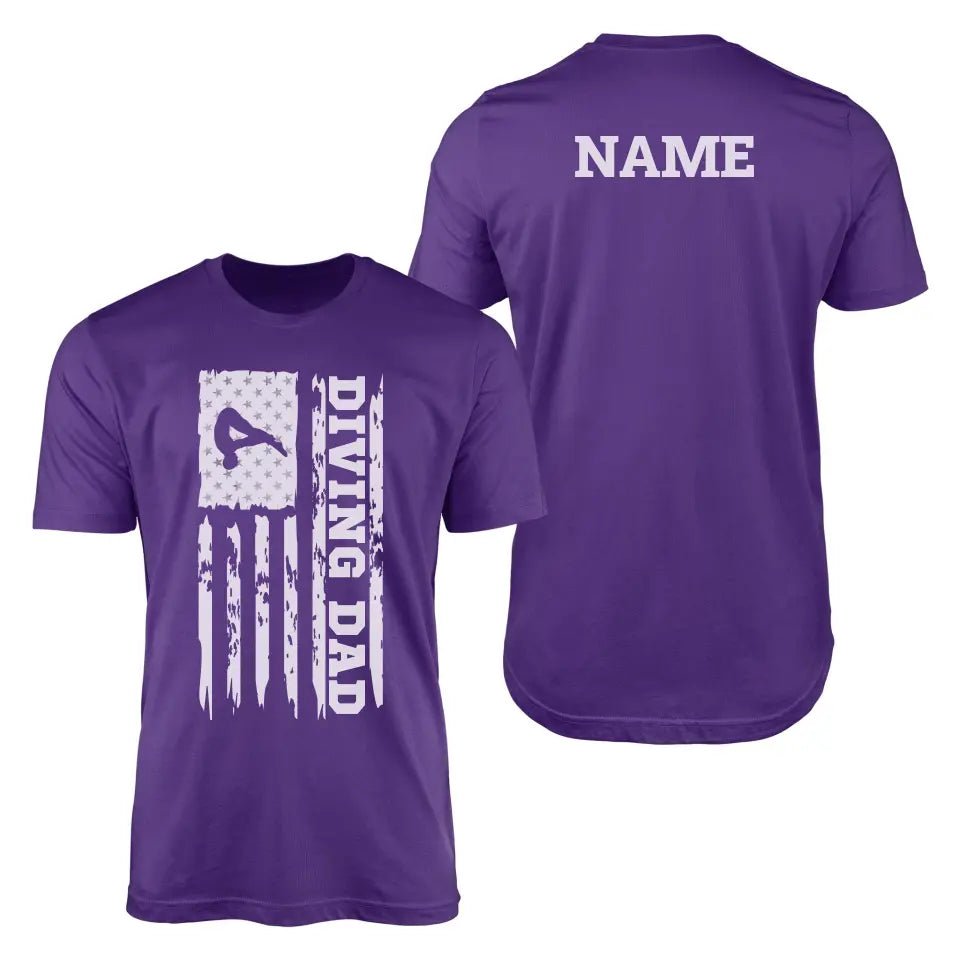 Diving Dad Vertical Flag With Diver Name on a Men's T-Shirt with a White Graphic