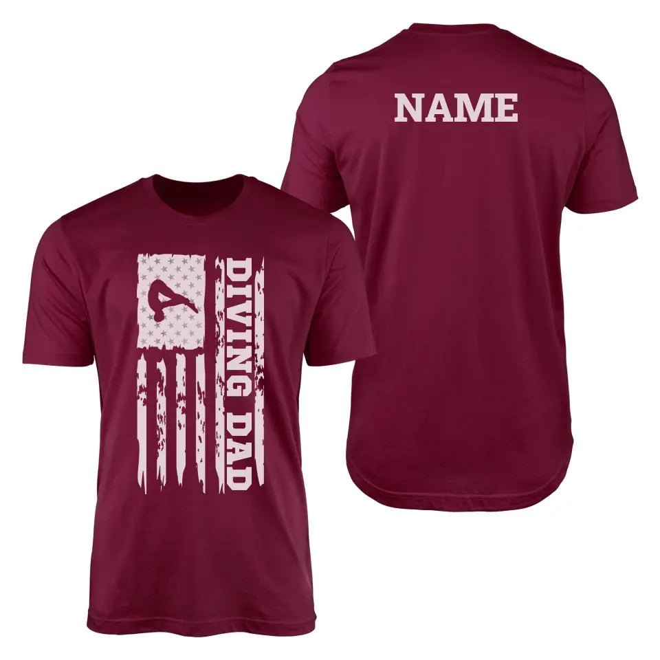 Diving Dad Vertical Flag With Diver Name on a Men's T-Shirt with a White Graphic