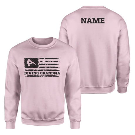 Diving Grandma Horizontal Flag With Diver Name on a Sweatshirt with a Black Graphic