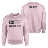 Diving Mom Horizontal Flag With Diver Name on a Sweatshirt with a Black Graphic