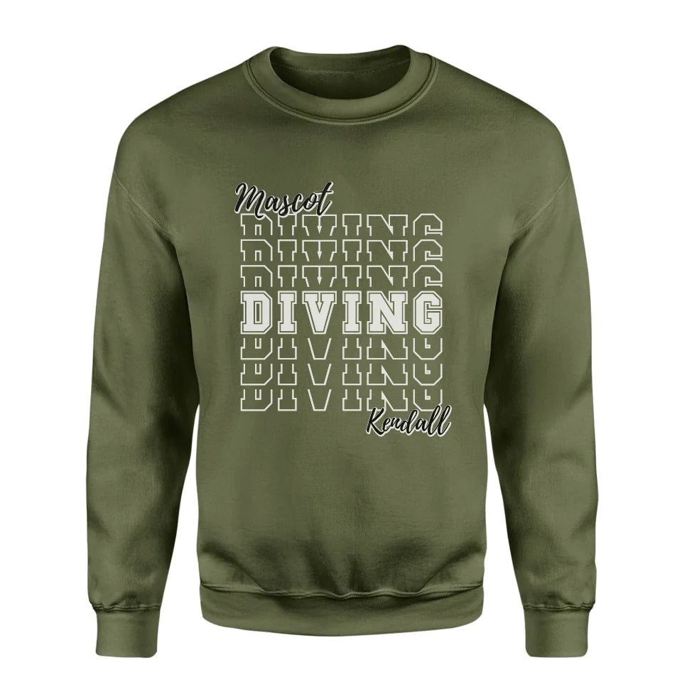 Custom Diving on a Sweatshirt With Mascot and Diver Name on a Sweatshirt