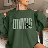 Personalized Diving on a Sweatshirt With Modern Bold Design and Diver Name on Sleeve on a Sweatshirt