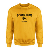 Diving Mom with Diver Icon and Diver Name on a Sweatshirt with a Black Graphic