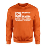 Diving Grandma Horizontal Flag on a Sweatshirt with a White Graphic