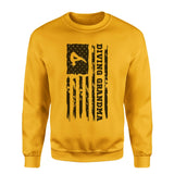 Diving Grandma Vertical Flag on a Sweatshirt with a Black Graphic