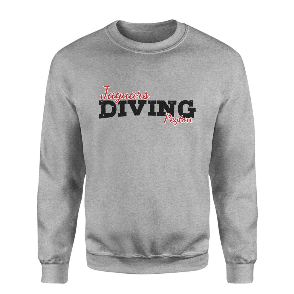 Custom Diving Mascot and Diver Name on a Sweatshirt with a Black Graphic