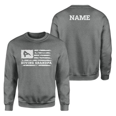Diving Grandpa Horizontal Flag With Diver Name on a Sweatshirt with a White Graphic