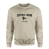 Diving Mom with Diver Icon and Diver Name on a Sweatshirt with a Black Graphic