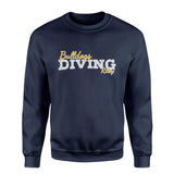 Custom Diving Mascot and Diver Name on a Sweatshirt with a White Graphic
