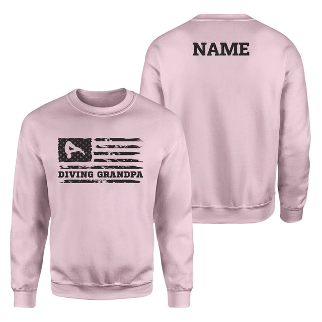 Diving Grandpa Horizontal Flag With Diver Name on a Sweatshirt with a Black Graphic