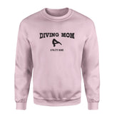 Diving Mom with Diver Icon and Diver Name on a Sweatshirt with a Black Graphic