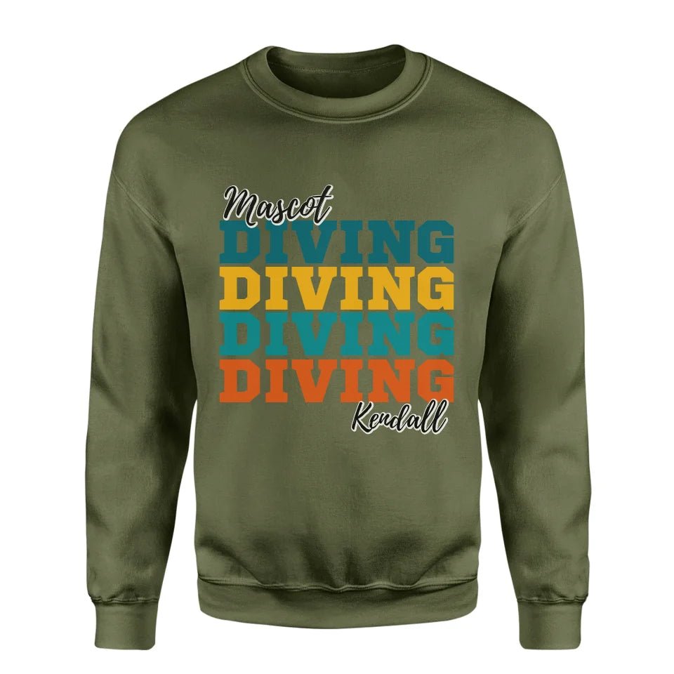 Personalized Diving Diving Diving on a Sweatshirt With Mascot and Diver Name on a Sweatshirt