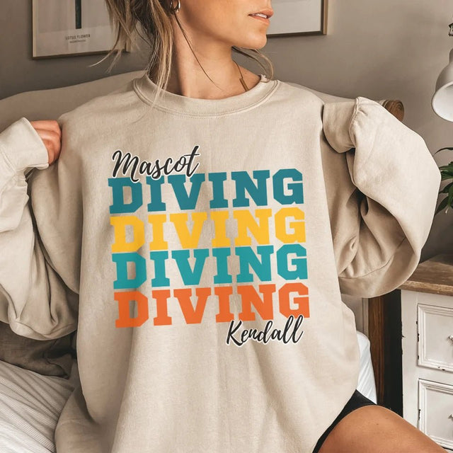 Personalized Diving Diving Diving on a Sweatshirt With Mascot and Diver Name on a Sweatshirt