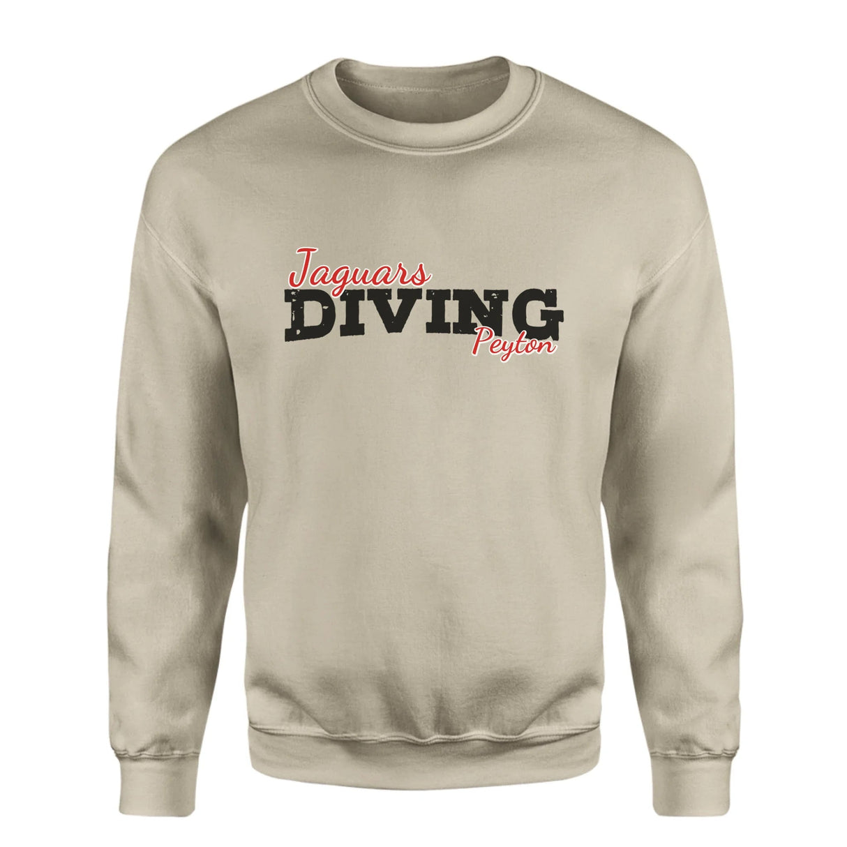 Custom Diving Mascot and Diver Name on a Sweatshirt with a Black Graphic