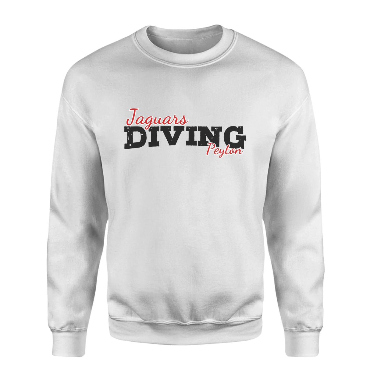 Custom Diving Mascot and Diver Name on a Sweatshirt with a Black Graphic