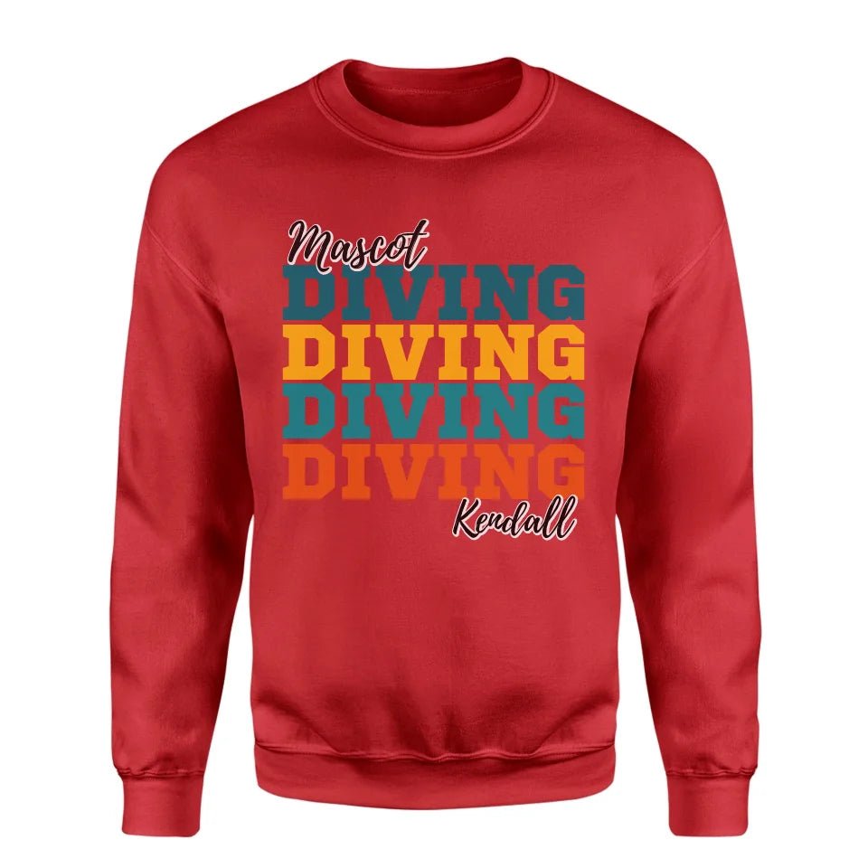 Personalized Diving Diving Diving on a Sweatshirt With Mascot and Diver Name on a Sweatshirt